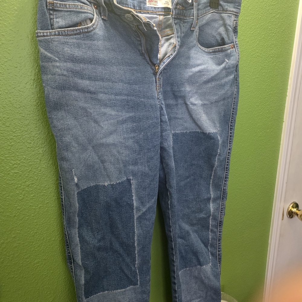 Stylish Blue Boyfriend Jeans with Patchwork